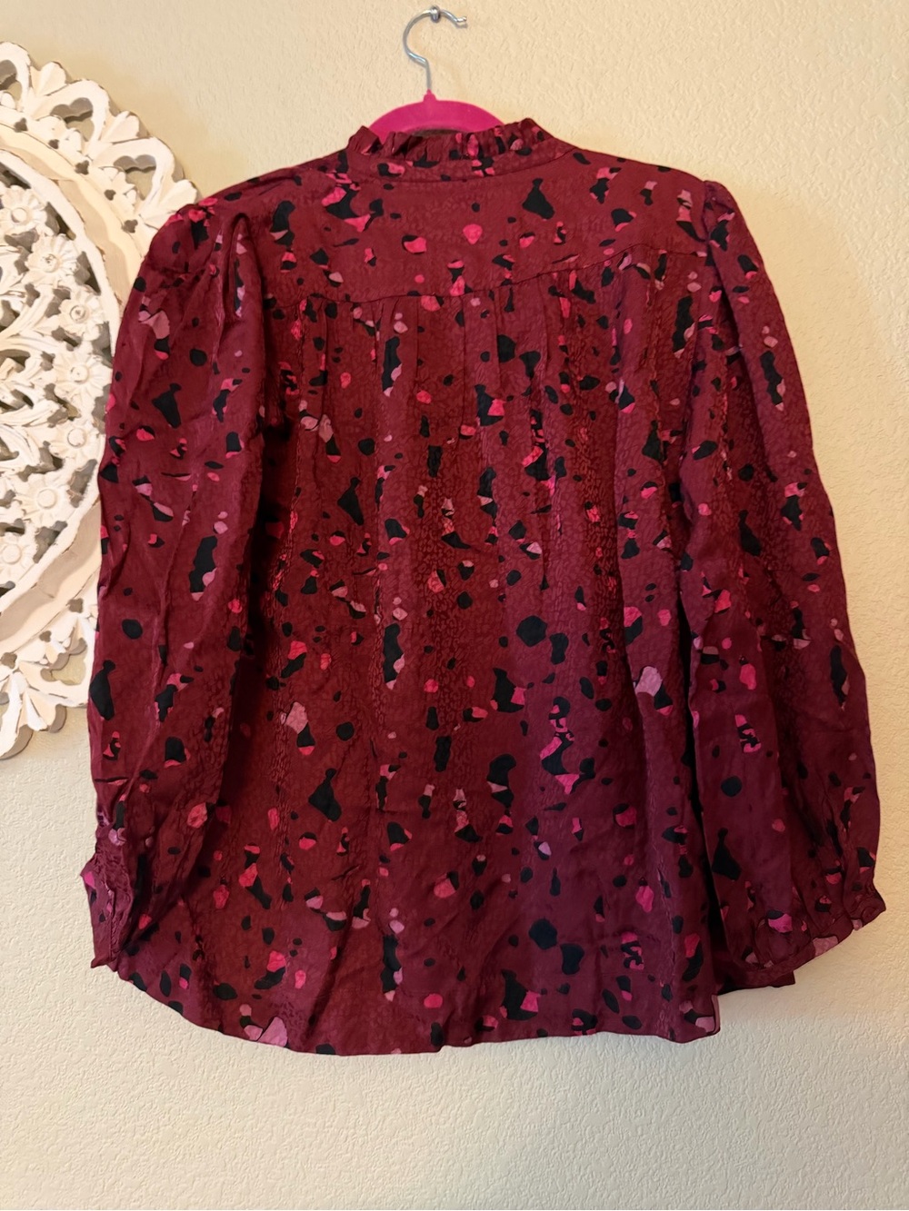 ba&sh Burgundy Printed Button-Front Blouse with Pink and Black Accents - Picture 6 of 6